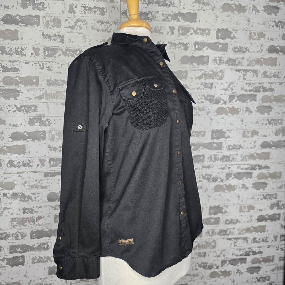 Vtg Ralph Lauren Shirt Womens‎ M Black Safari Outfitters Backcountry Copper Snap